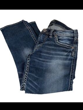 Silver Jeans Women’s Size W28 Aiko Low Capri Dark Wash Blue Jean Denim #2994